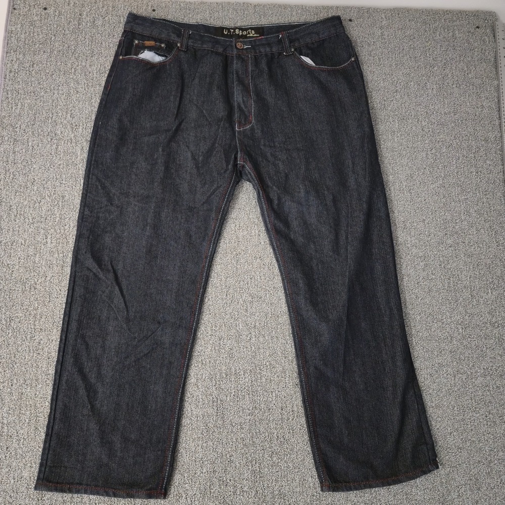 Vintage Skater Wide Leg Jeans 46x32 UT Sports Dark Wash Baggy Embroidered Y2K - Picture 4 of 9